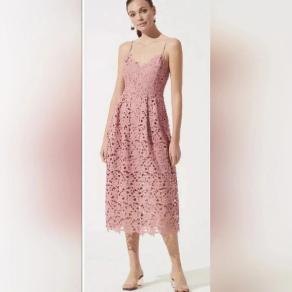 Nordstrom ASTR The Label Pink Lace Sleeveless V Neck Midi Cocktail Dress Sz XS - Picture 1 of 11
